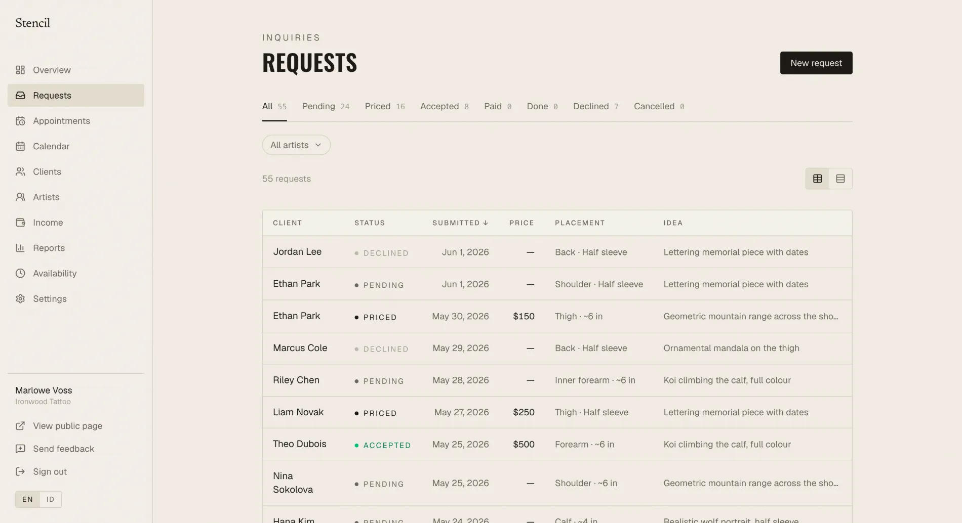Stencil application interface